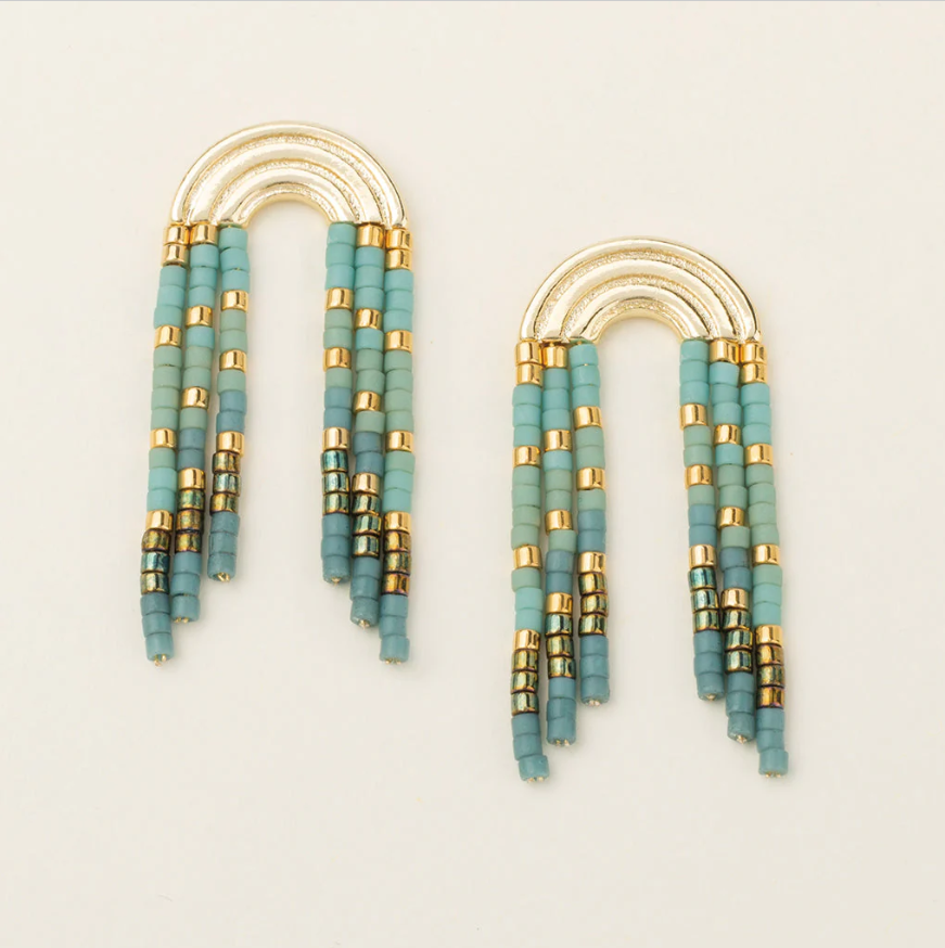 Chromacolor Miyuki Rainbow Fringe Earring - Turquoise/Mint/Gold