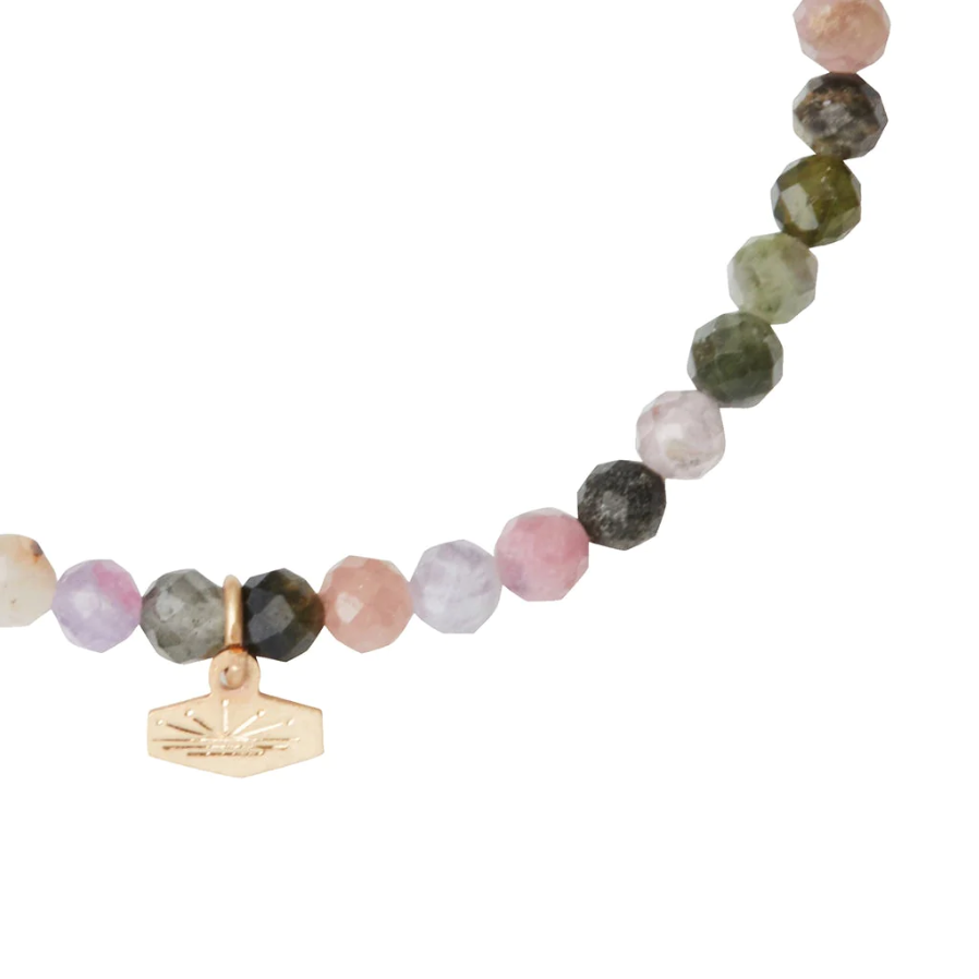 Mini Faceted Stone Stacking Bracelet - Tourmaline/Gold