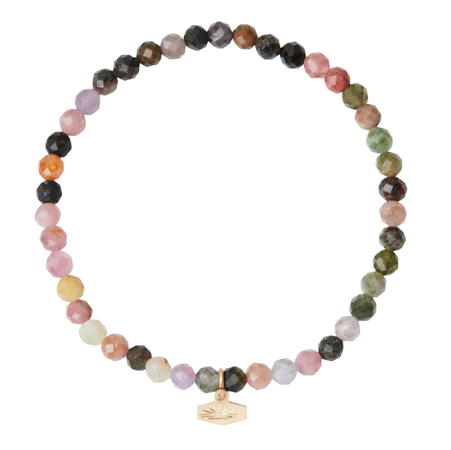 Mini Faceted Stone Stacking Bracelet - Tourmaline/Gold