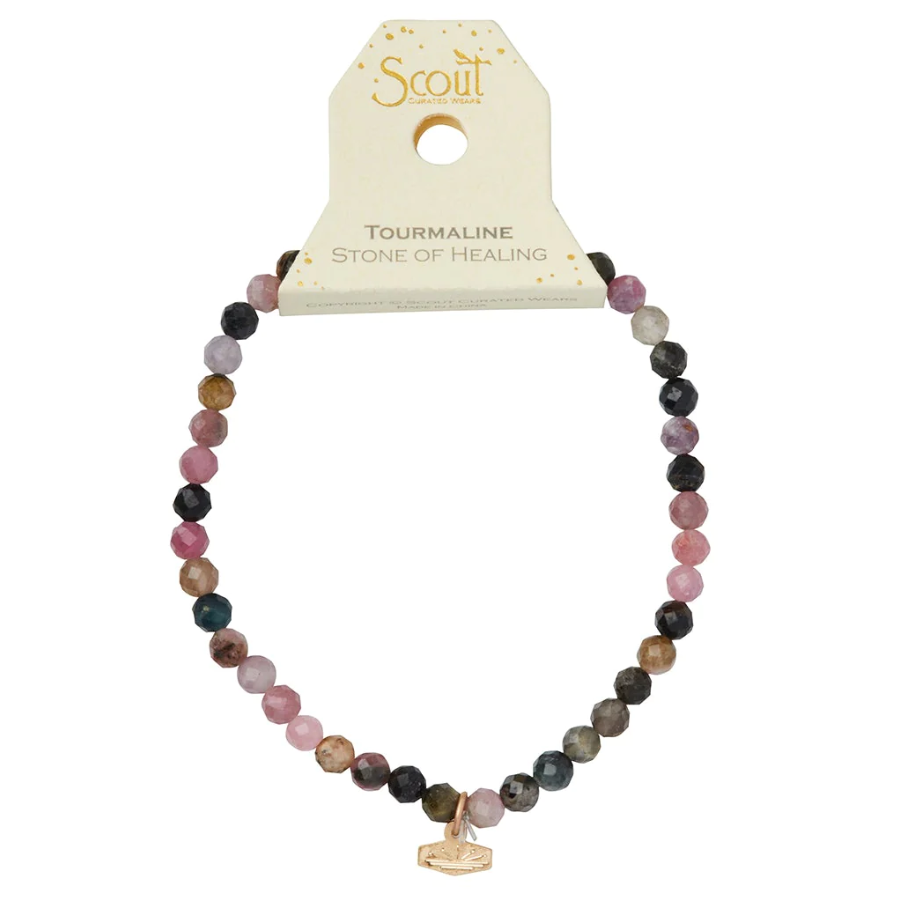 Mini Faceted Stone Stacking Bracelet - Tourmaline/Gold