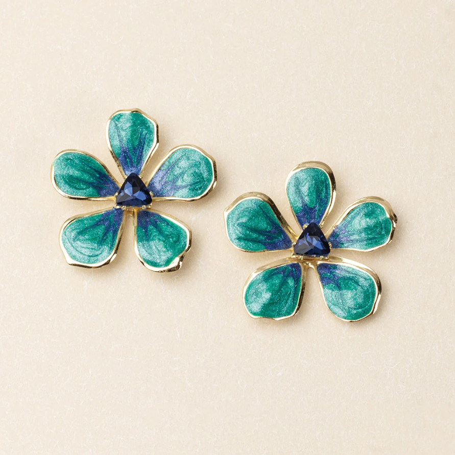 Scout Curated Wears Sparkle & Shine Lg Enamel Flower Earring - Sea Green/Gold