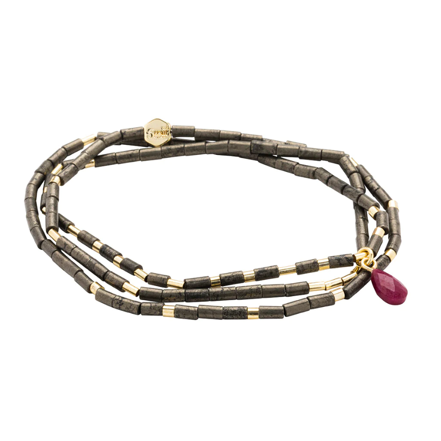 Scout Curated Wears Teardrop Stone Wrap - Pyrite/Fuchsia/Gold - Stone of Positive Energy