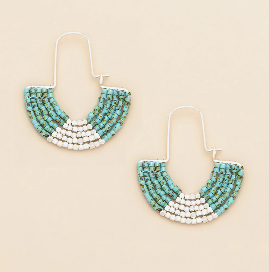 Close-up of speckled turquoise beads and silver setting