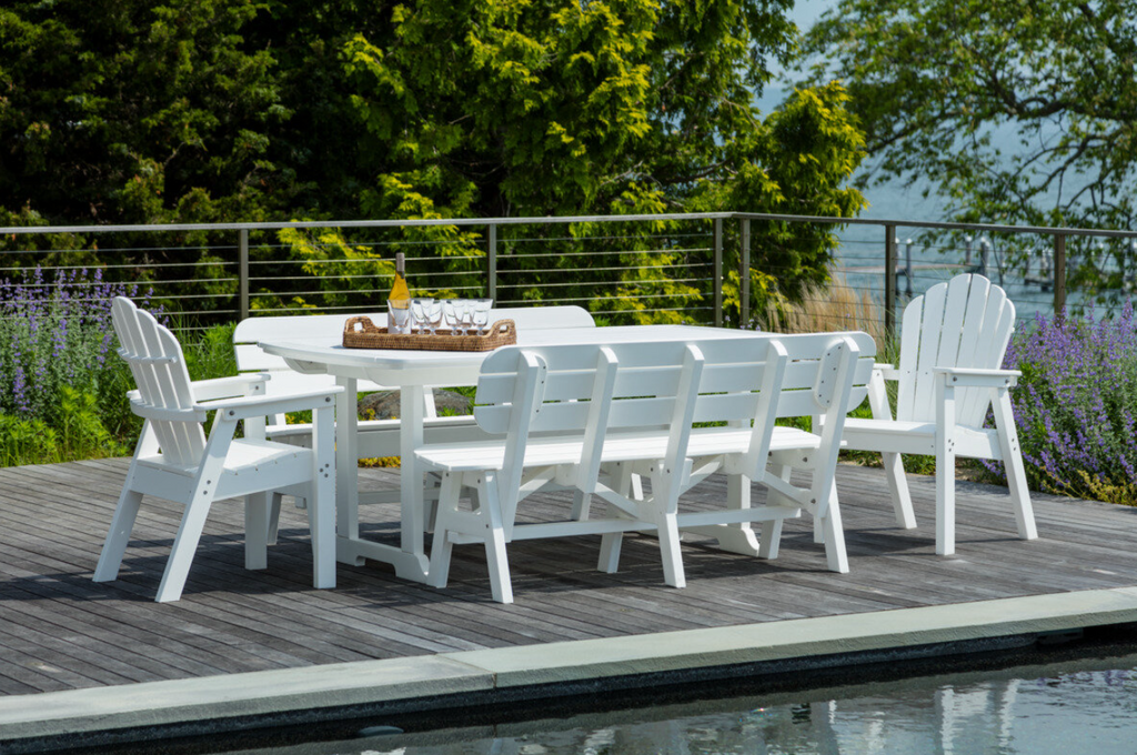 Eco-friendly outdoor dining bench with marine-grade fasteners