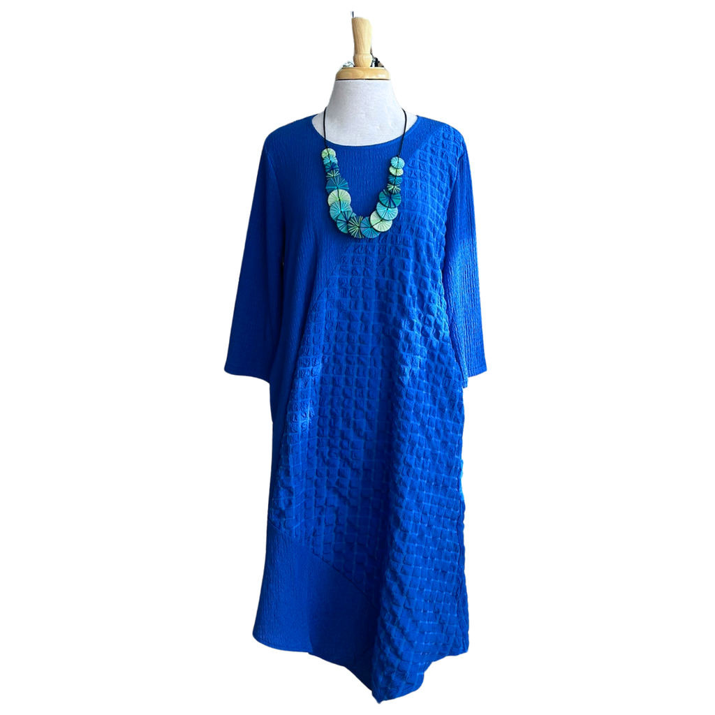 Shana Mixed Media Puffer Dress Royal Blue