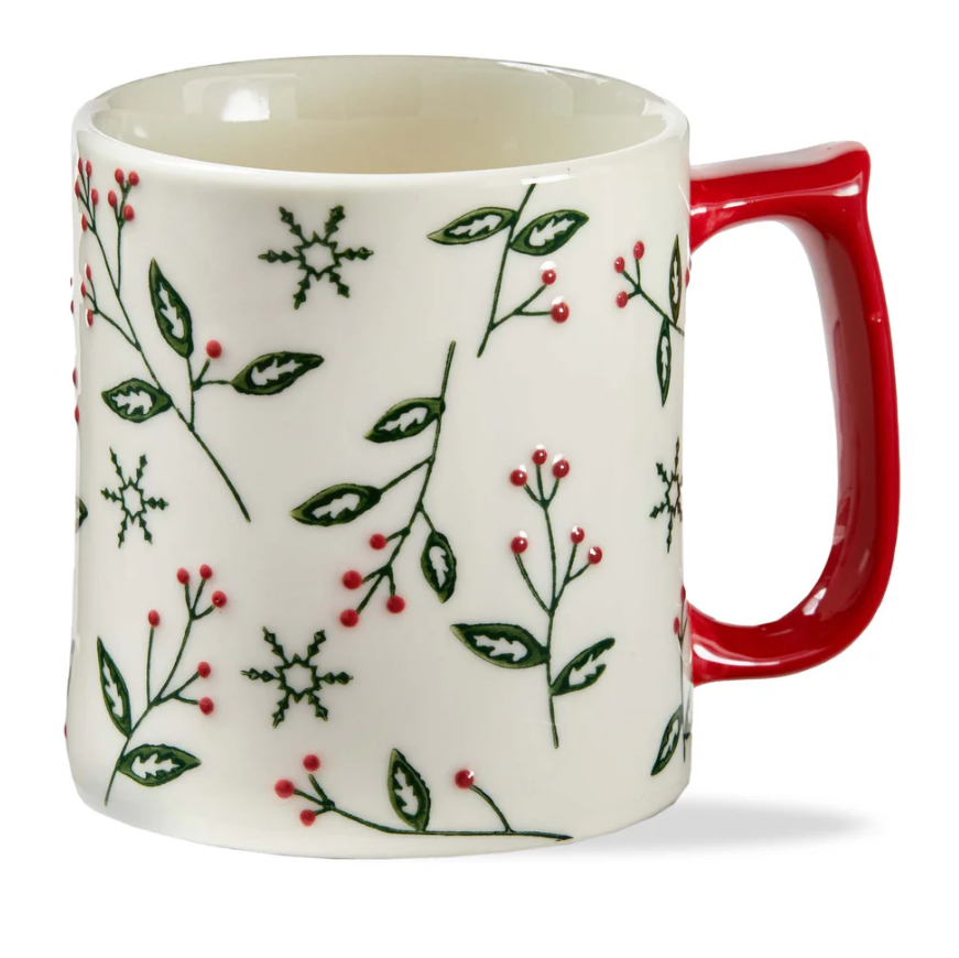 Tis The Season stoneware mug with mistletoe and berries design