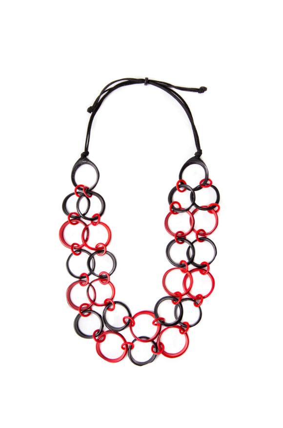 Tagua Long Ring of Life Necklace Rojo Onyx