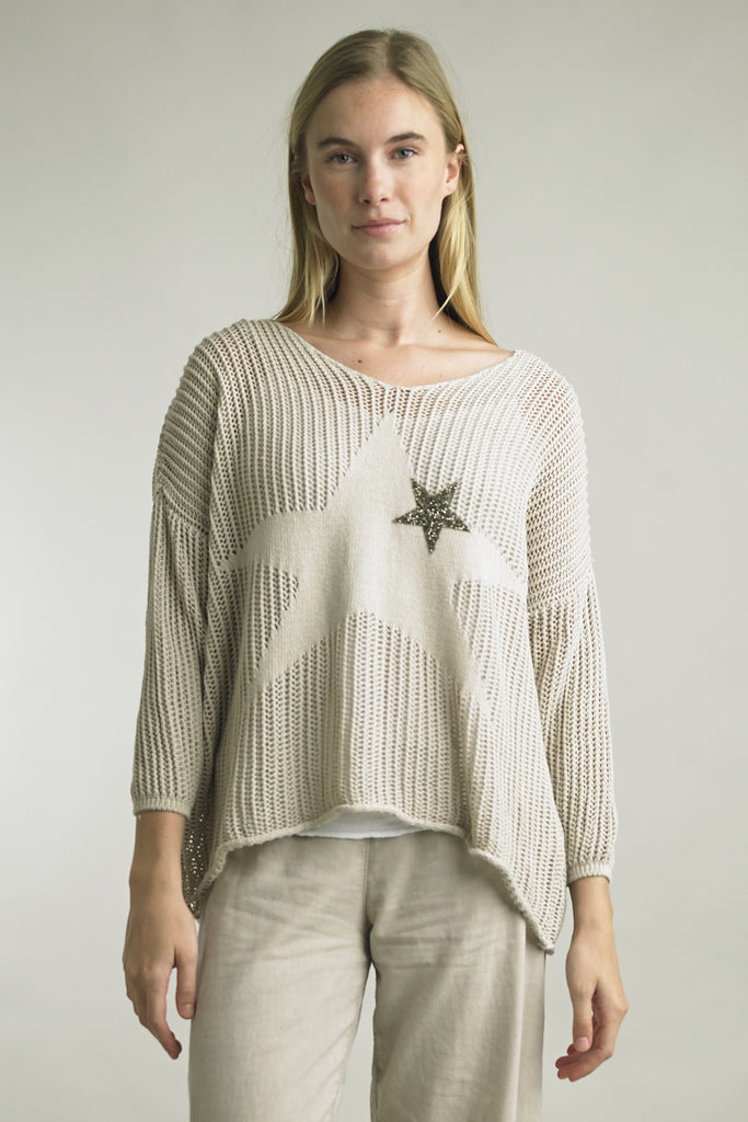 Tempo Paris Crochet Knit Star Top Beige