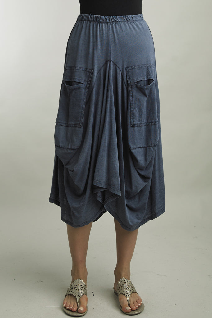 Tempo Paris Ruched Cotton Skirt Navy