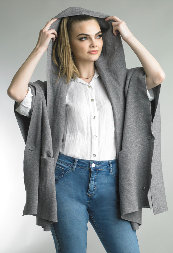 Tempo Paris Open Poncho Cardigan Grey