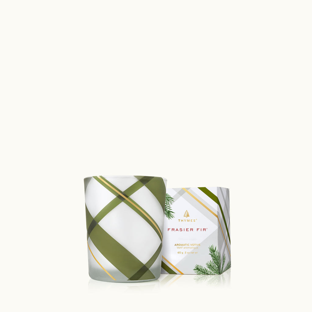 Thymes Votive Candle - 2oz. Fraiser Fir Frosted Plaid