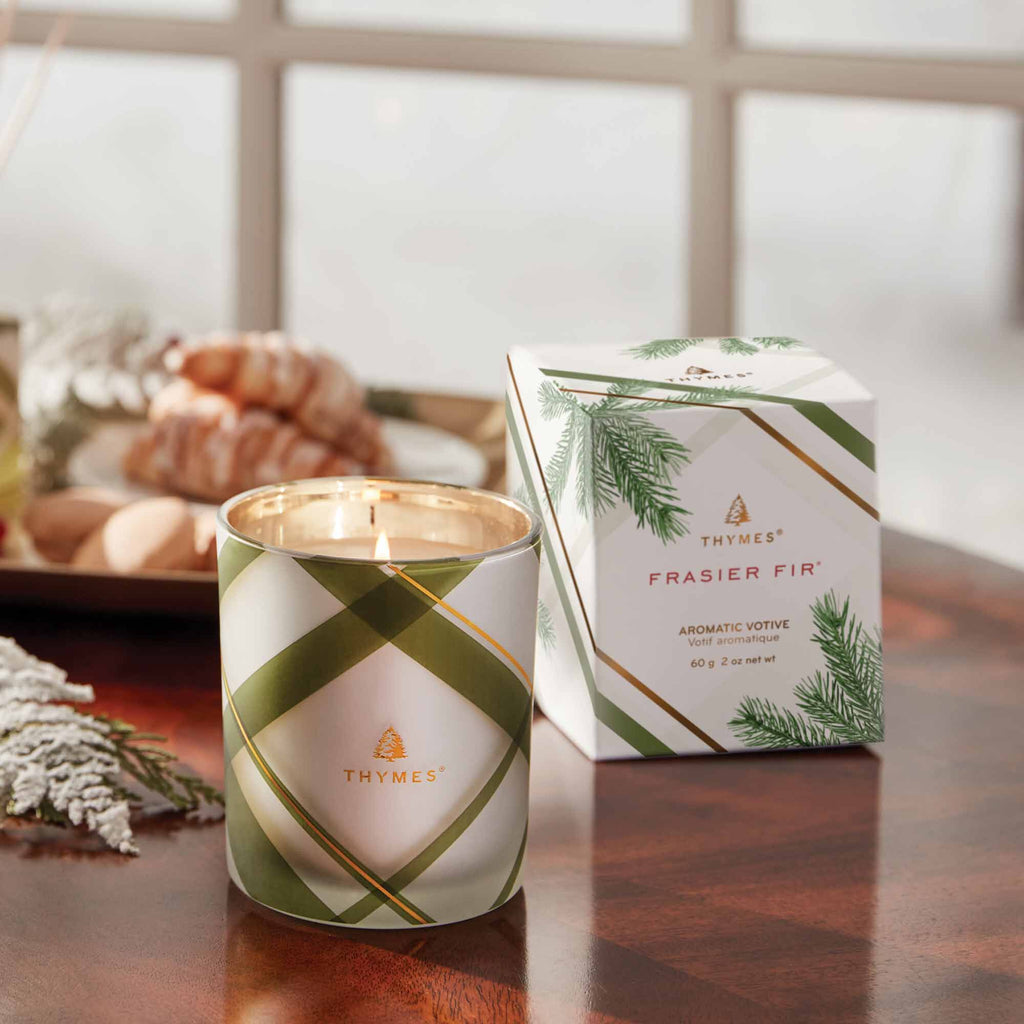 Thymes Votive Candle - 2oz. Fraiser Fir Frosted Plaid