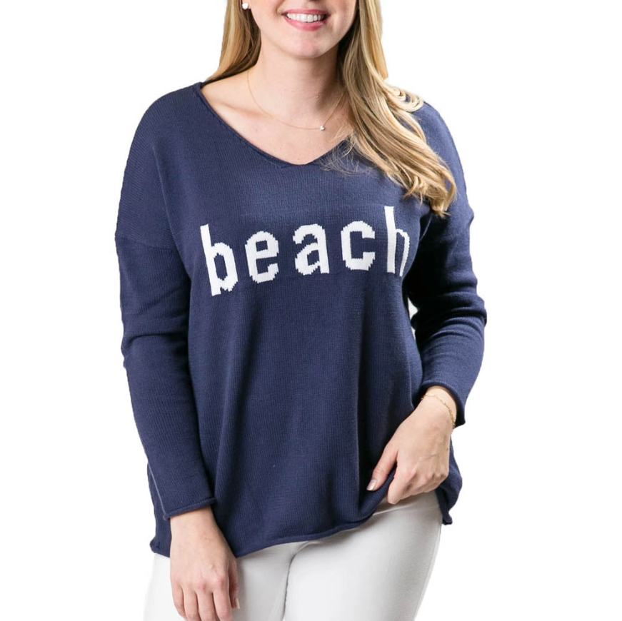 Top It Off Cove V-Neck Sweater Navy Beach