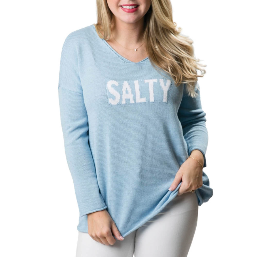 Top It Off Cove V-Neck Sweater Sky Salty