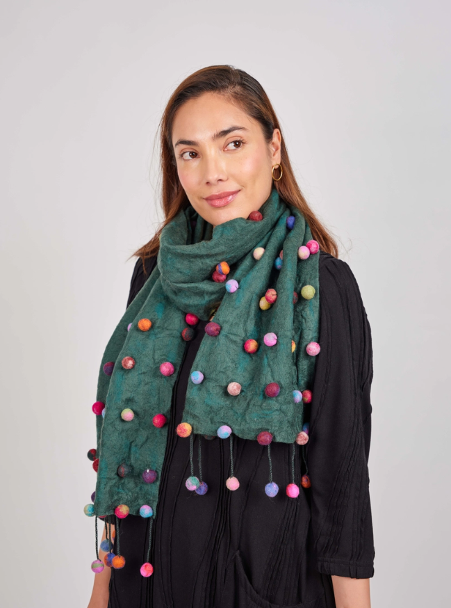 Windhorse Trading Co. Sugar Dot Wool & Silk Scarf Green