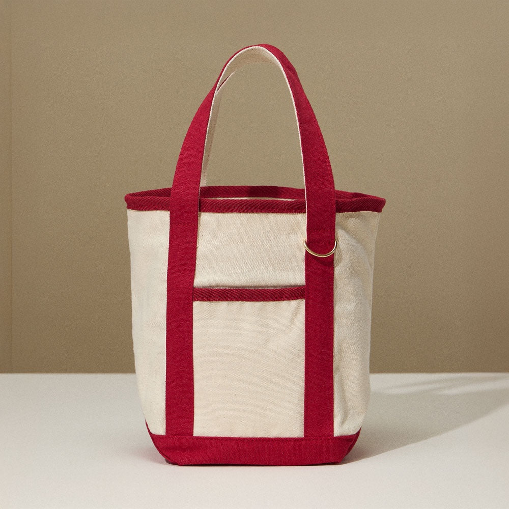 Small cotton tote bag with sturdy bottom and convenient front pocket