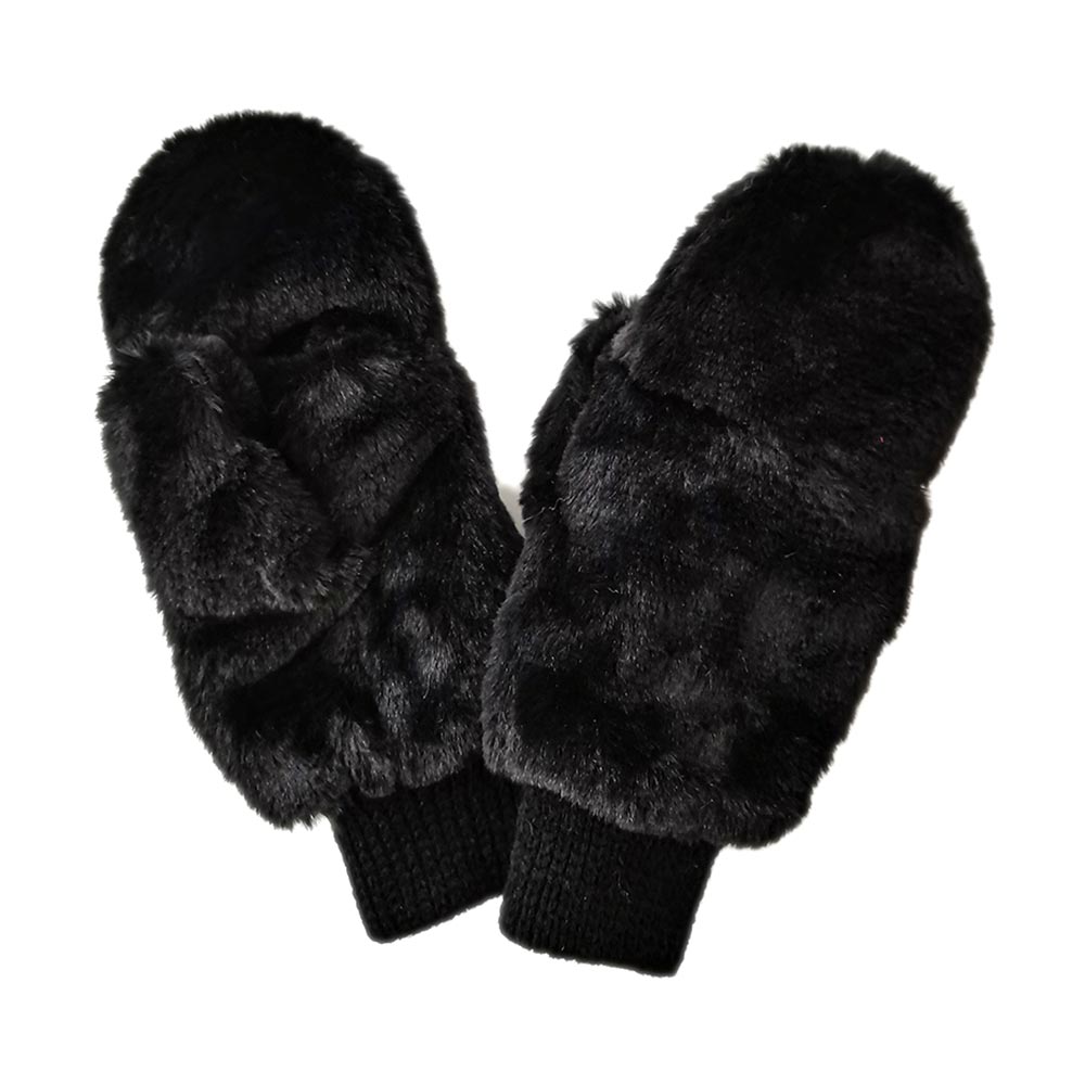 Fur Convertible Mittens Black