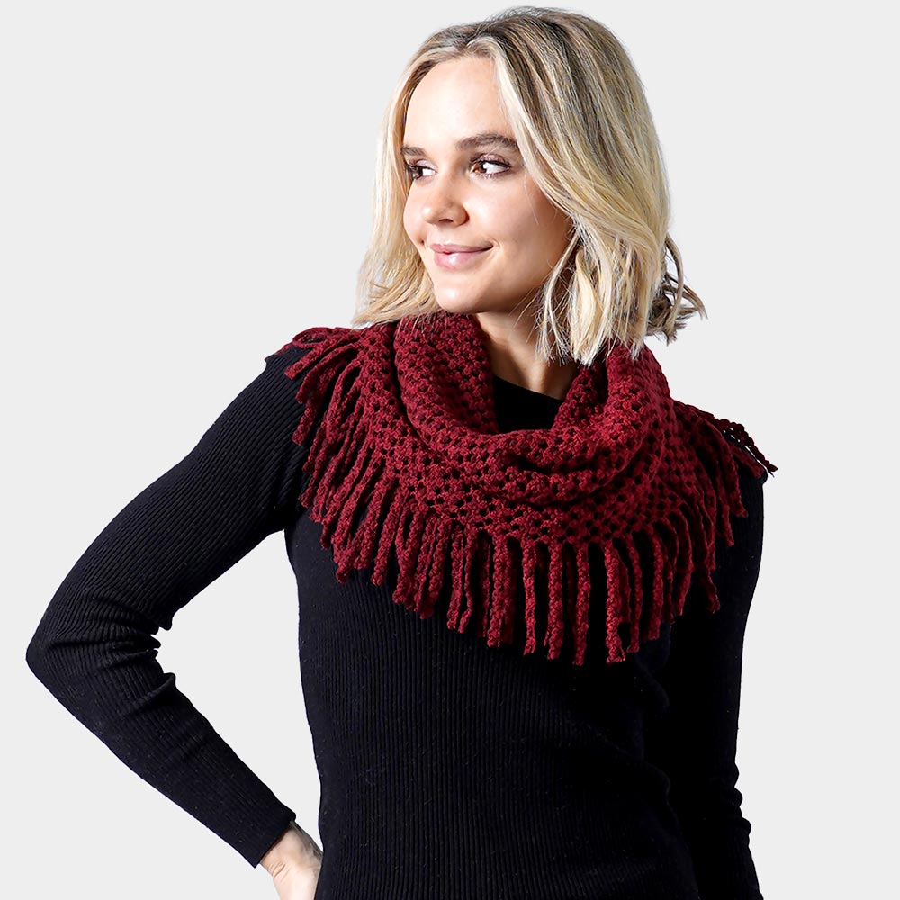 Mini Tube Fringe Scarf Burgundy