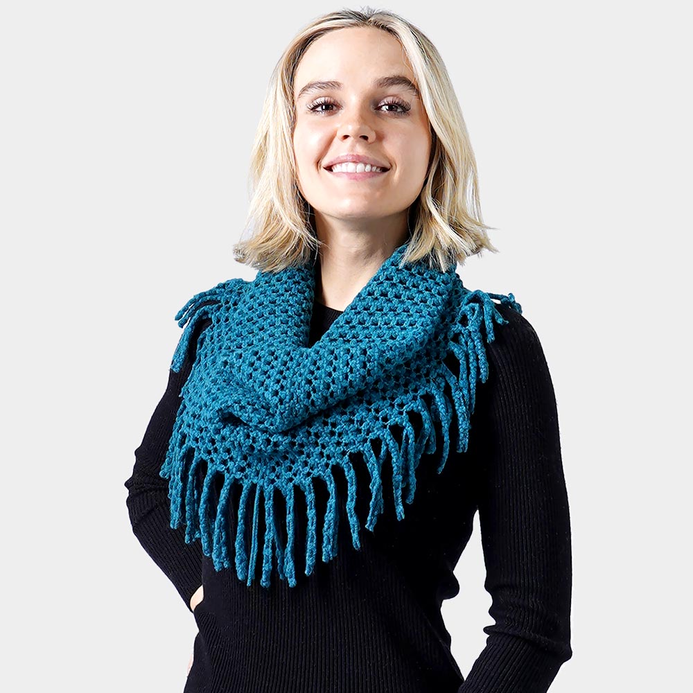 Mini Tube Fringe Scarf Teal