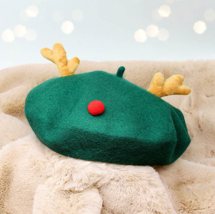 Reindeer Beret Green