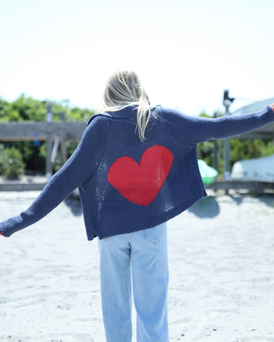 Wooden Ships Heart Back Chunky Cardigan | Spring Knit Layer