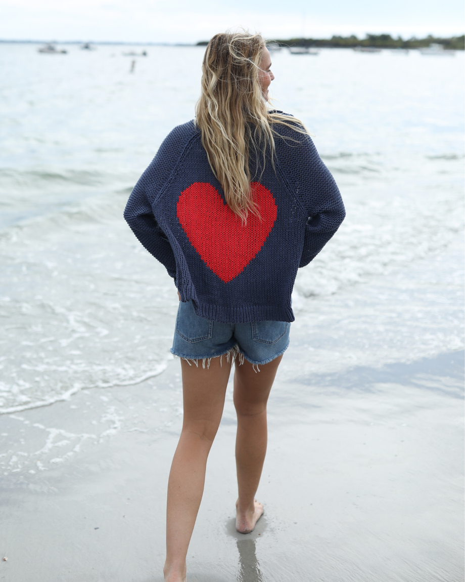 Wooden Ships Heart Back Chunky Cardigan | Spring Knit Layer
