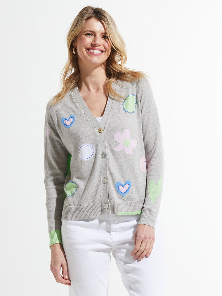 Zaket & Plover Flowers + Spots Cardi Marl