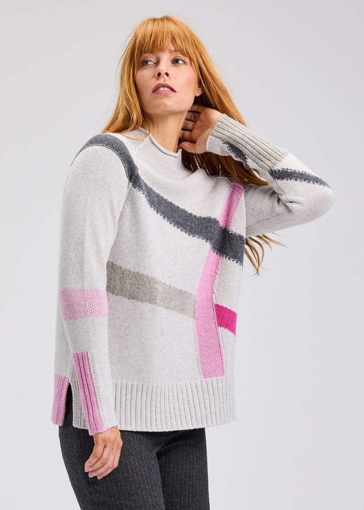 Zaket & Plover Road Map Sweater with pink stripe detail