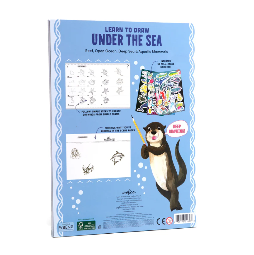 Back cover of eeBoo Learn to Draw Under the Sea book