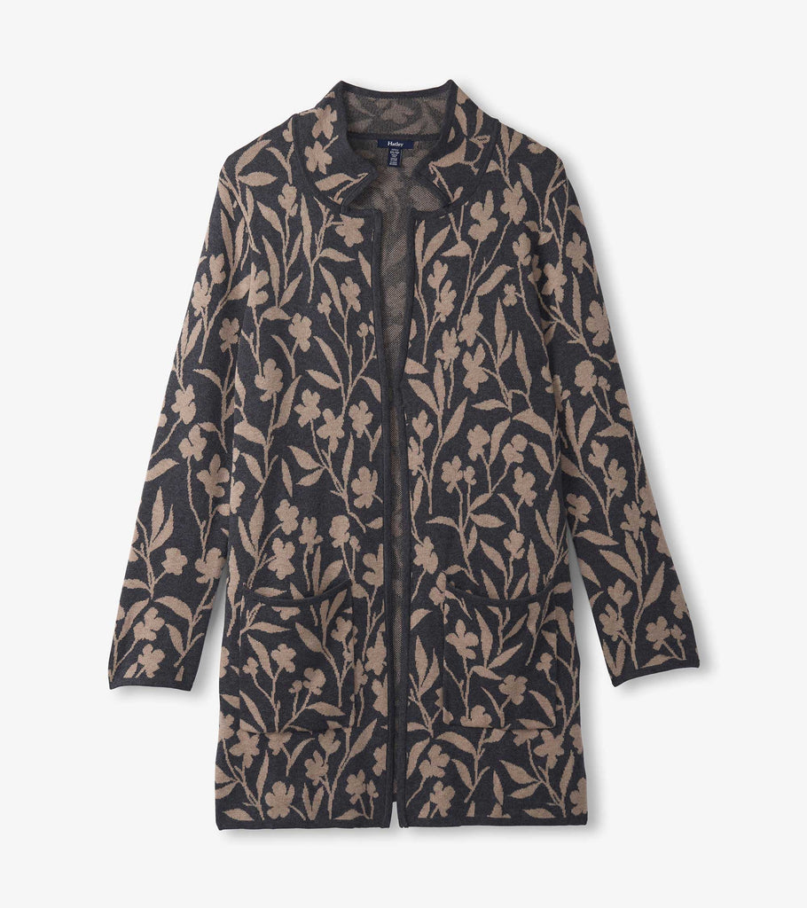 Front view of Hatley Sweater Blazer – Floral Vines with floral knit design