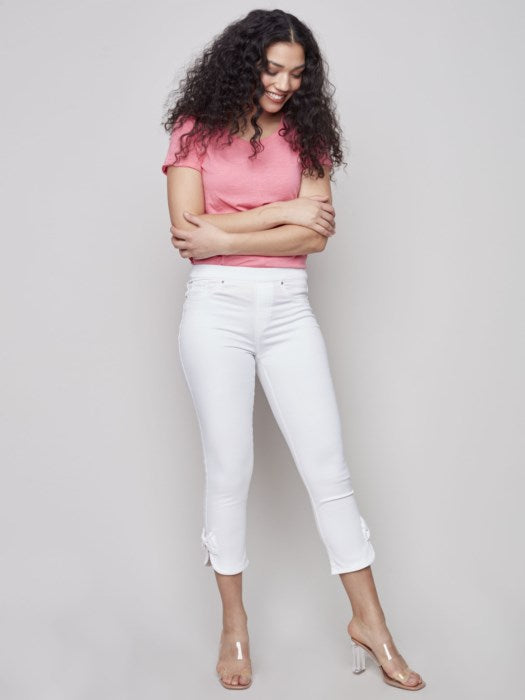 Charlie B Pull-On Bow Jeans White