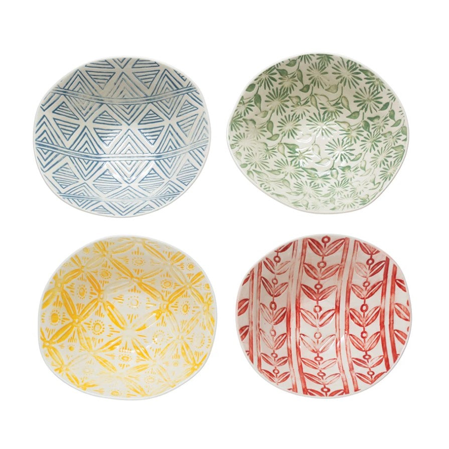 Creative Co-op Hand-Painted Debossed Stoneware Bowls