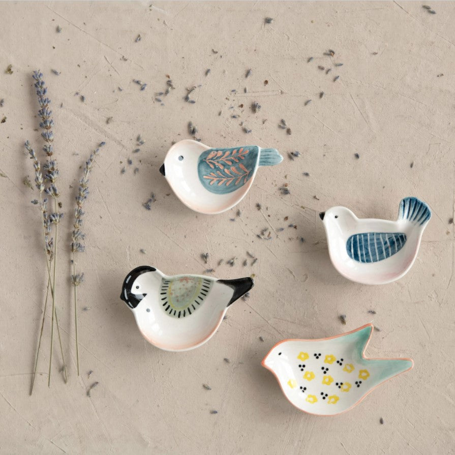 Creative Co-op Hand-Painted Stoneware Bird Shaped Dish 