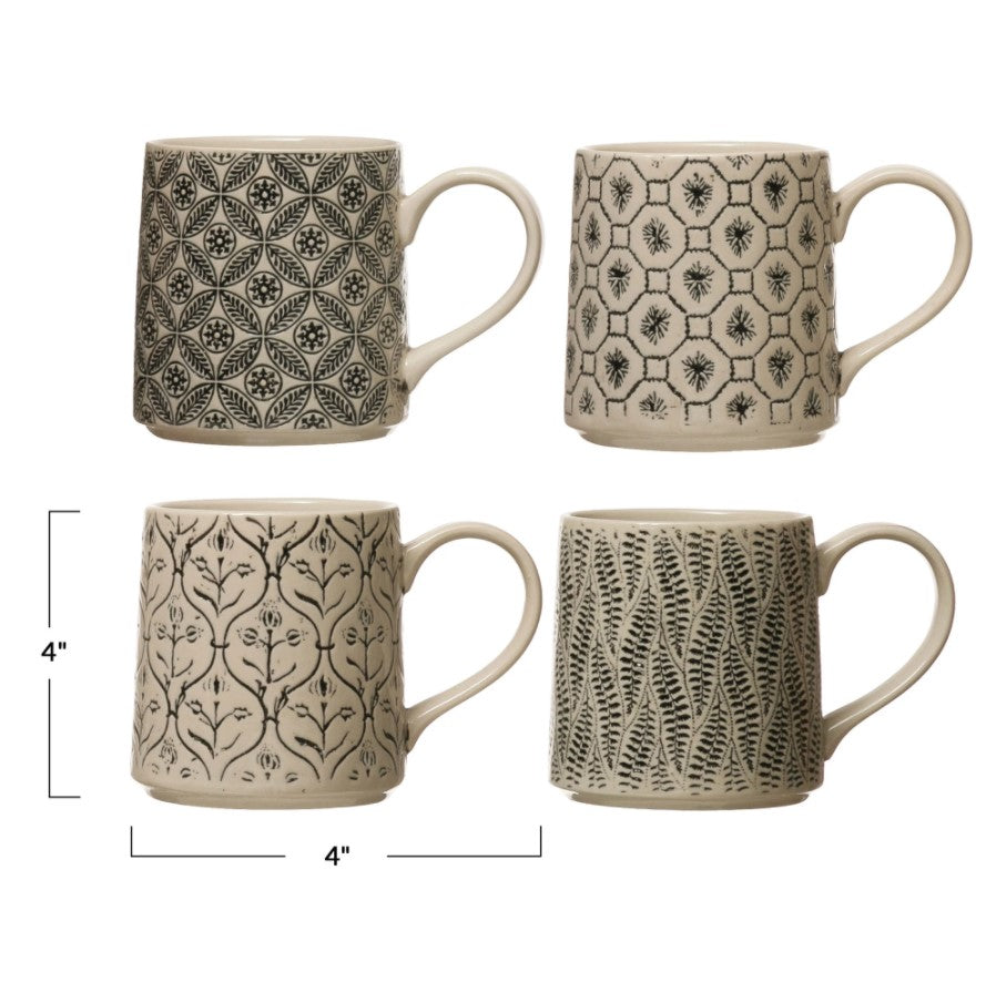 Creative Co-op Hand Stamped Mugs With Pattern Dimensions 4" x 4"