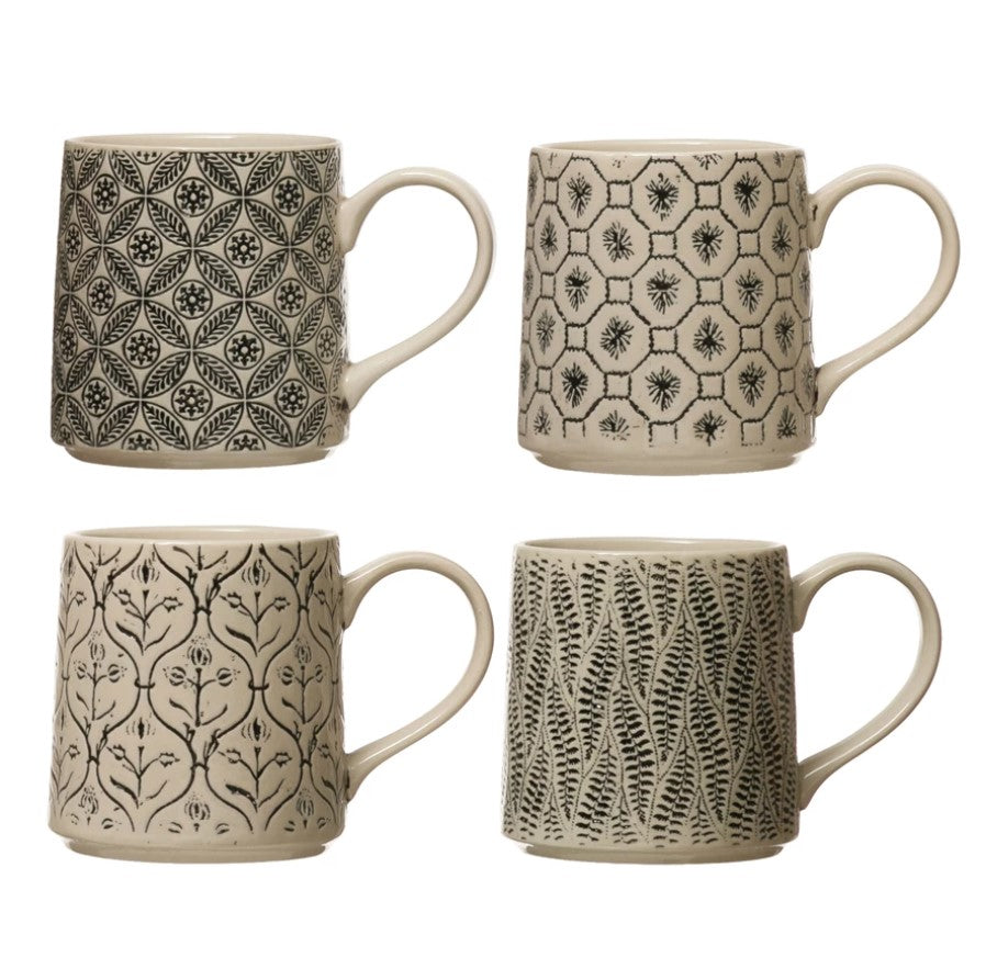 Creative Co-op Hand Stamped Mugs With Pattern