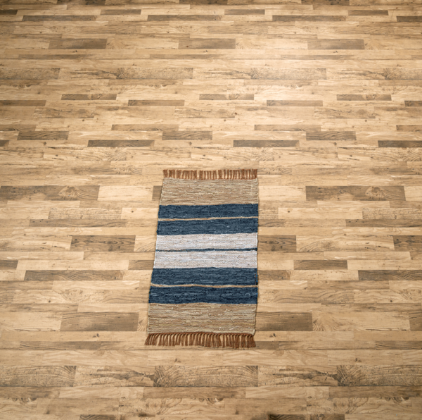 Blue Striped Leather Chindi 2x3 Rug (Each One Will Vary)