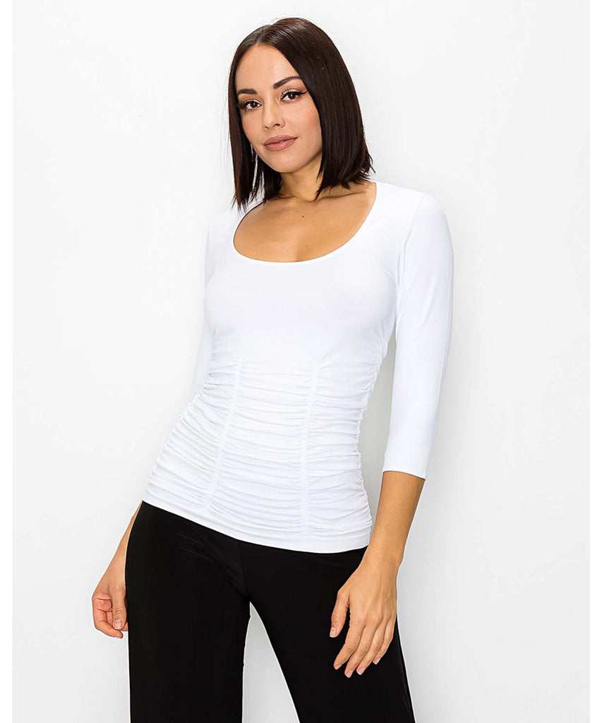 Last Tango 3 Panel Ruched 3/4 Sleeve Seamless Top