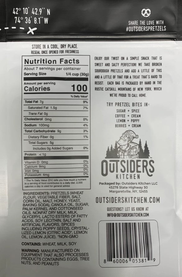 Outsiders Kitchen Lemon + Poppy Pretzel Bites Nutrition Facts