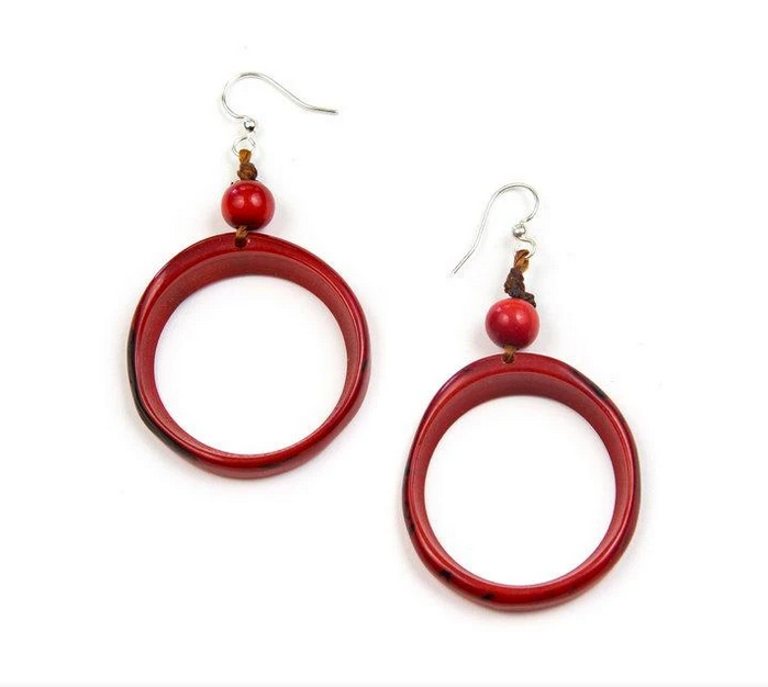 Tagua Ring of Life Earring Rojo