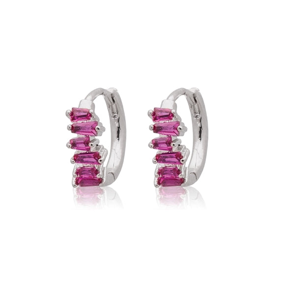 Silver and Ruby Half Round Huggie Earrings