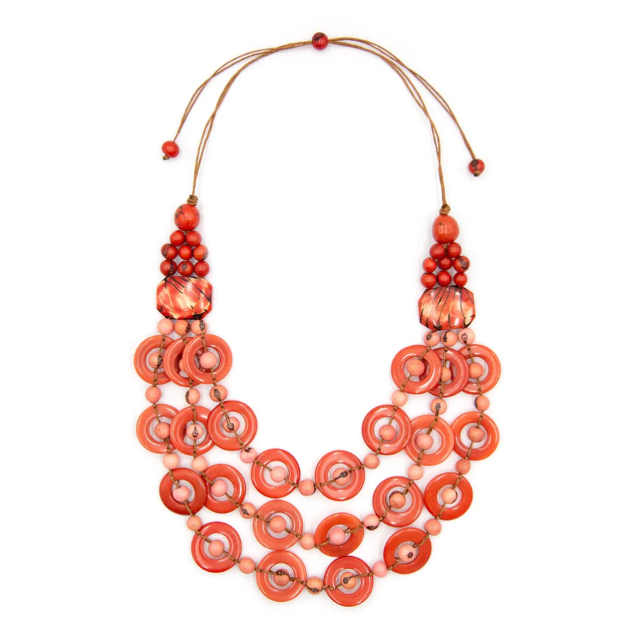 Organic Tagua Libby Necklace Poppy Coral Pink
