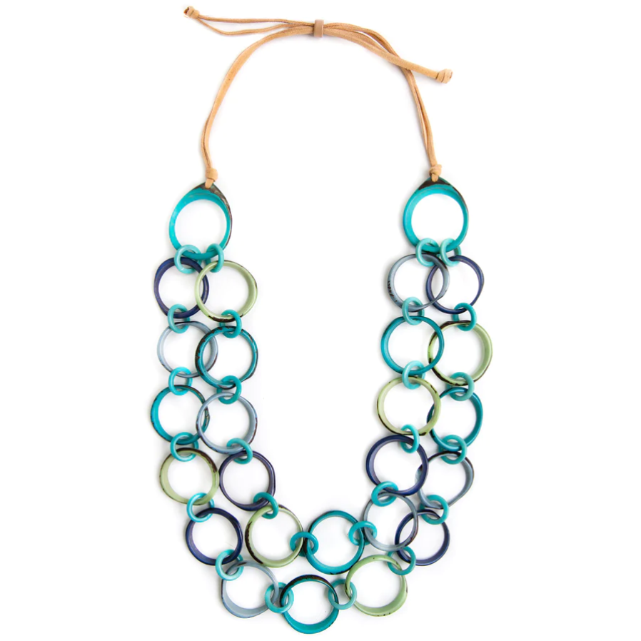 Organic Tagua Ring Of Life Necklace Turquoise Combo