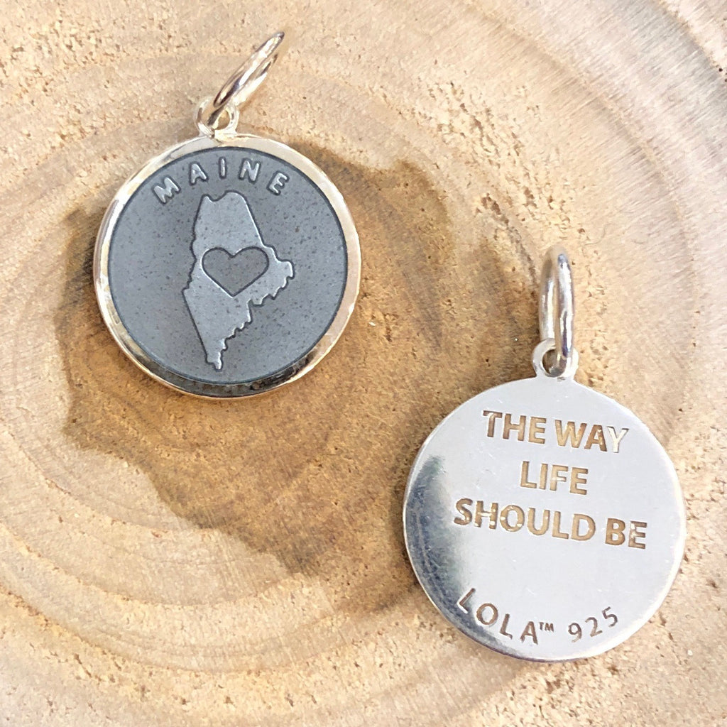 Maine pewter Lola pendant "The Way Life Should Be". Lola, love one, love all. 